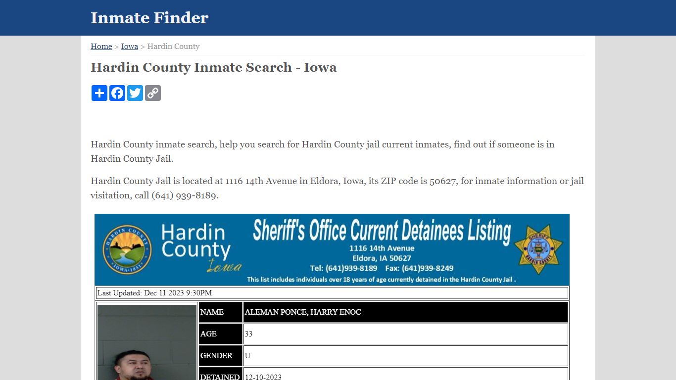 Hardin County Inmate Search - Iowa